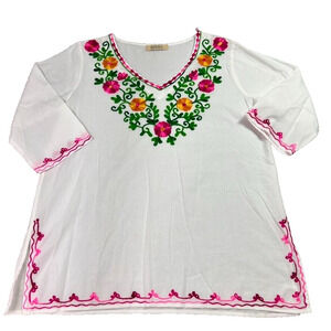 Sahiba Top Womens Large Embroidered Half Sleeve Split Hem